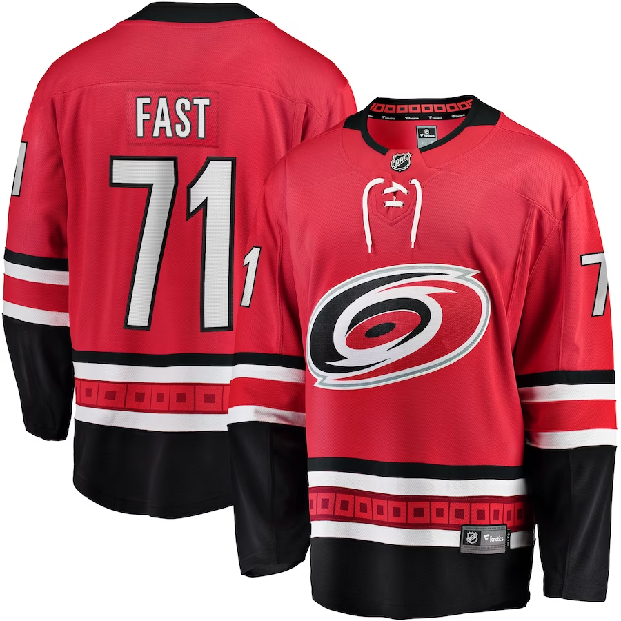 Men's Carolina Hurricanes Jesper Fast #71 Red Home Breakaway Jersey